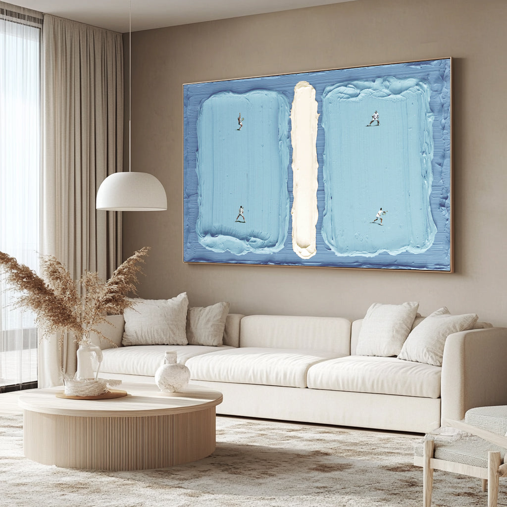 tennis art green tennis court art Blue tennis 3D textured impasto art