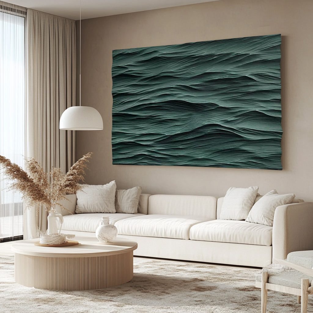 Green wave Wood Carving Wall Art: Abstract 3D Textured Sculpture art