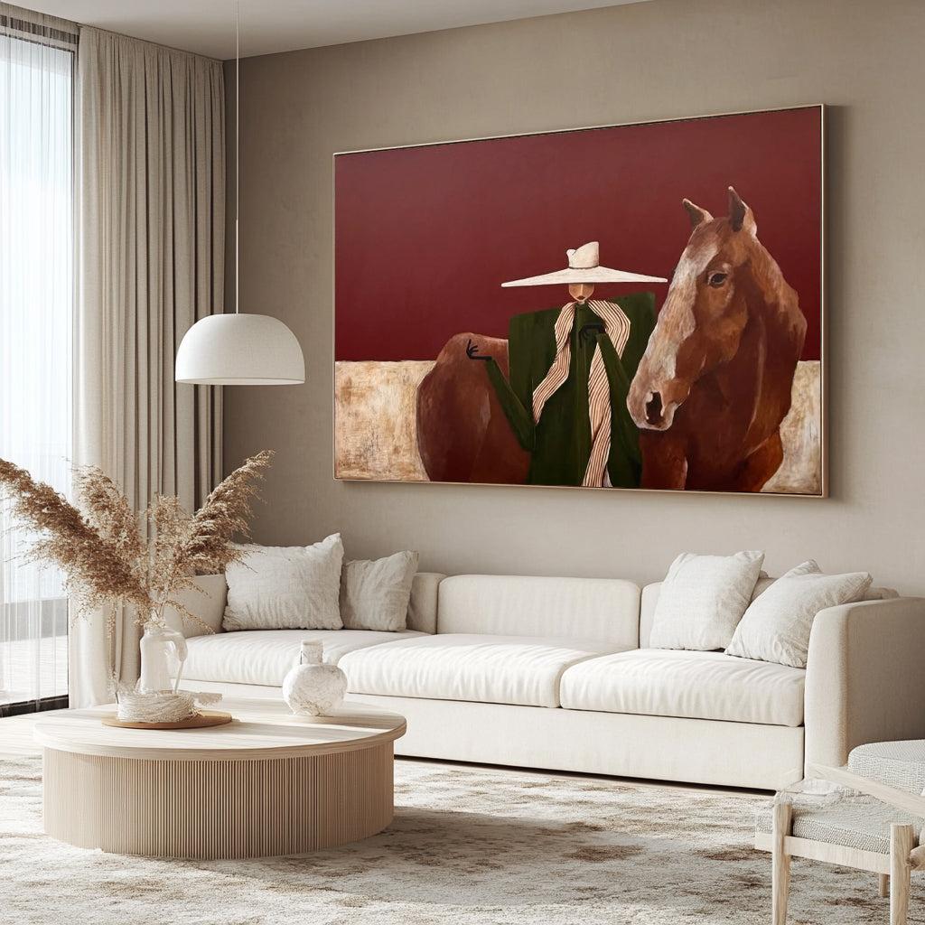 Modern Abstract Horse Art Mid-century Modern Woman and Horse Painting