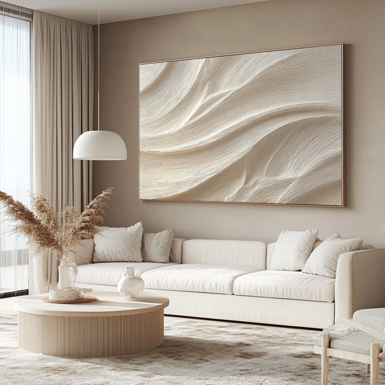 Cream White Sculptured art Wood carving wall art Textured Wall Decor