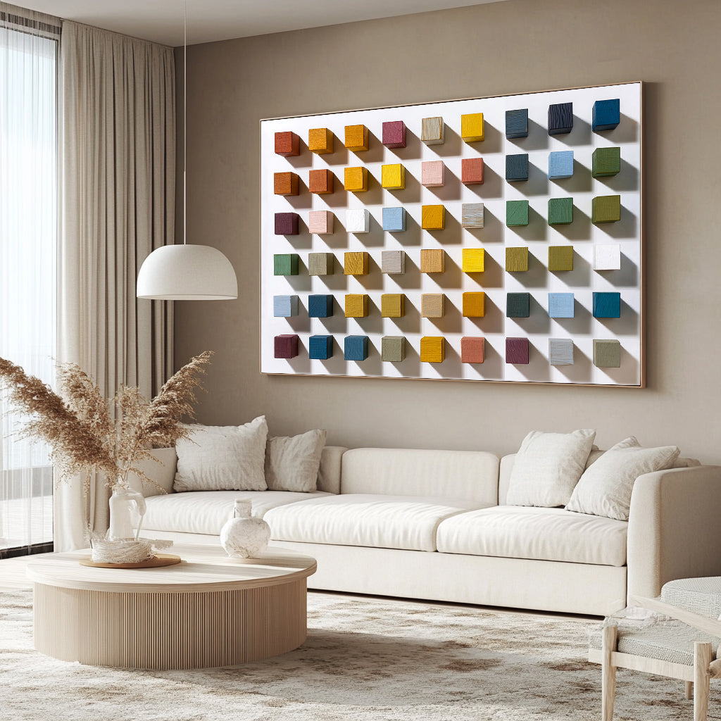 Colorful Geometric Wood Wall Art Hand-painted Wood Blocks Home Decor