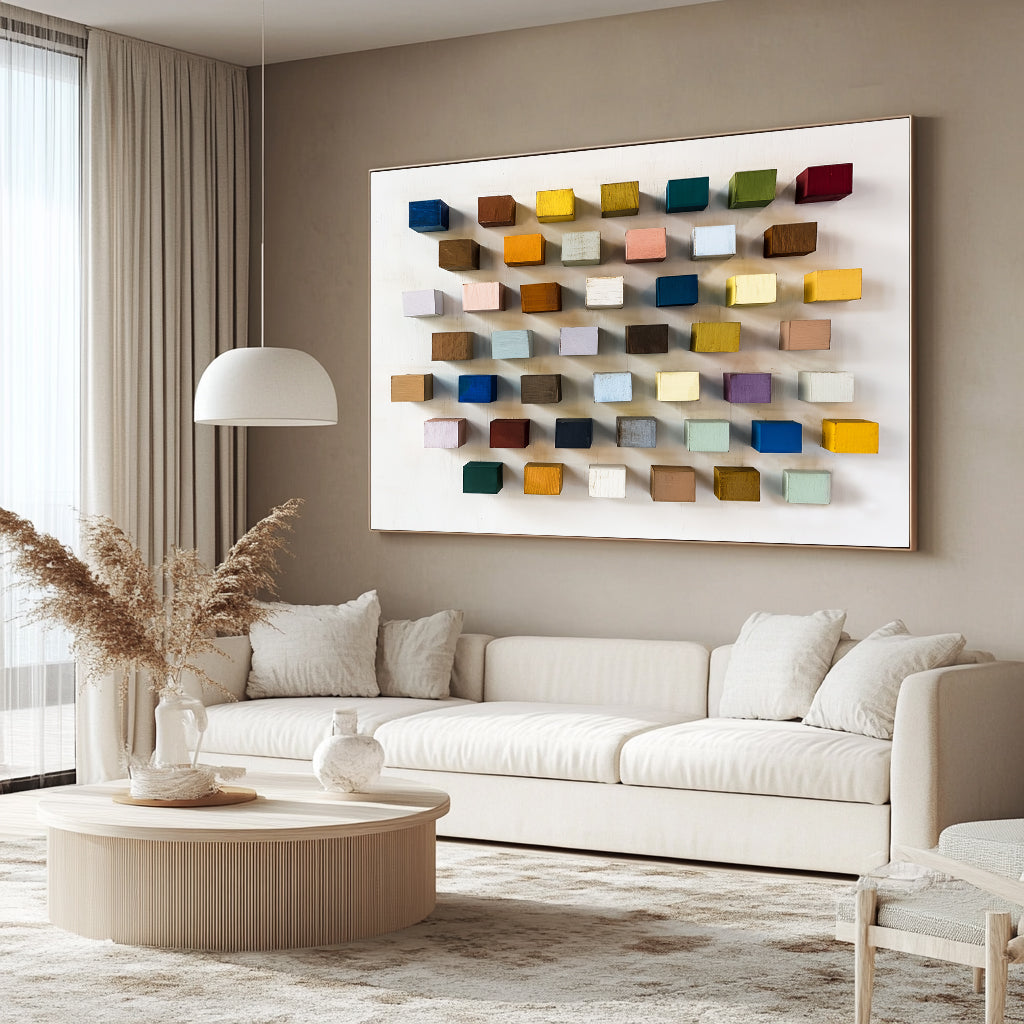 Colorful 3D Wooden Wall Art Hand-painted Wood Blocks Home Decor