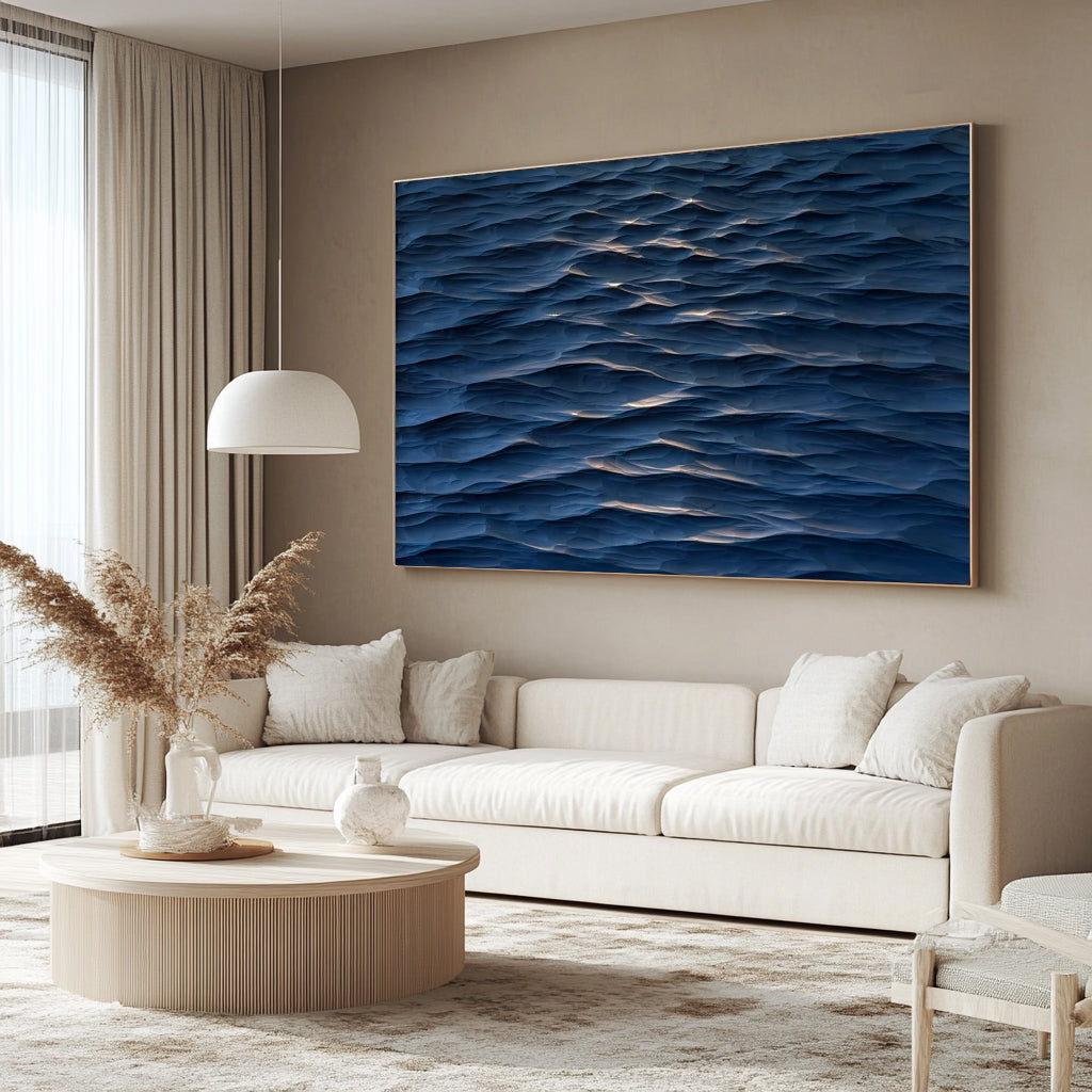 blue wave Wood Carving Wall Art: Abstract 3D Textured Sculpture art