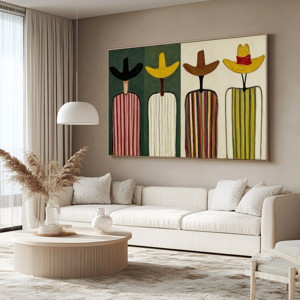 Large Abstract Cowboy Oil Painting on Canvas - Textured Mid-Century Western Wall Art