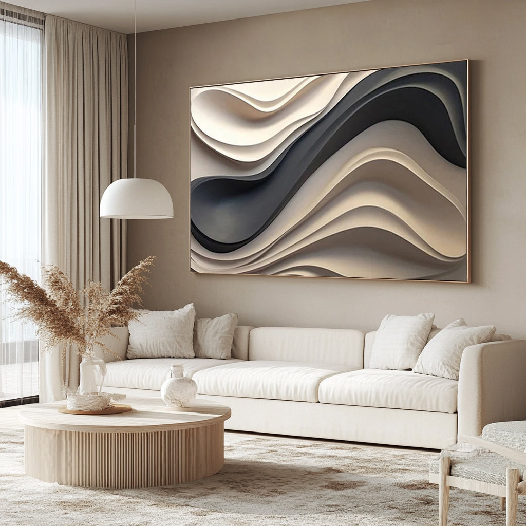 Hand-Painted Wood Carving Wall Art: Abstract 3D Textured Sculpture