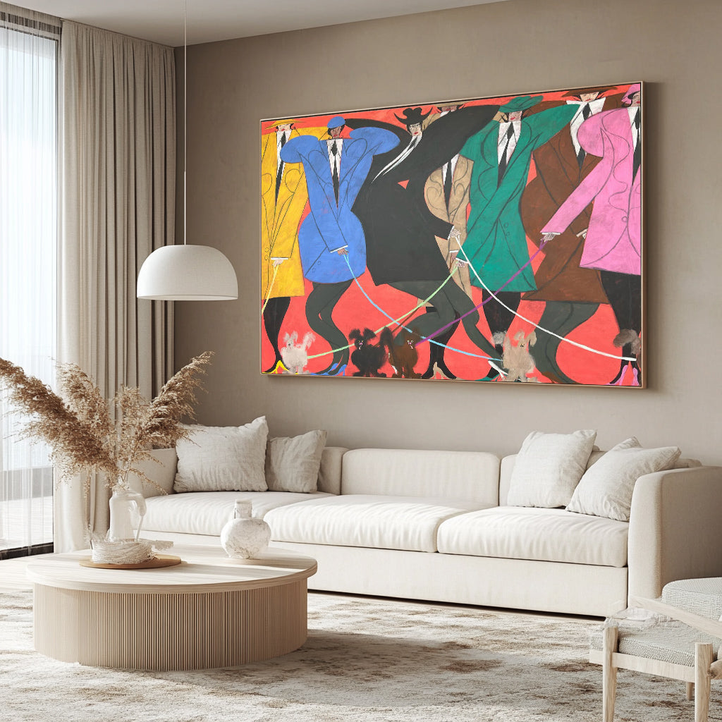Mid-Century Modern Fashionistas Oil Painting - 80s Retro Style Hand-Painted Decor