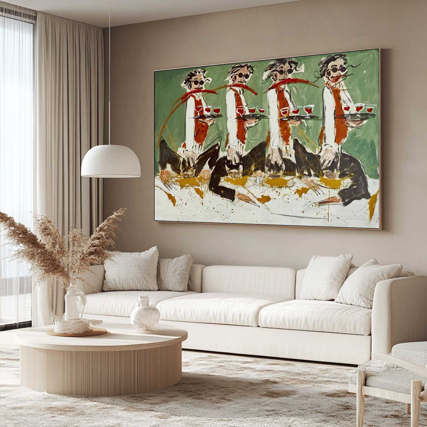 Modern Expressionist Waiter Oil Painting - Whimsical Bar & Dining Room Wall Art