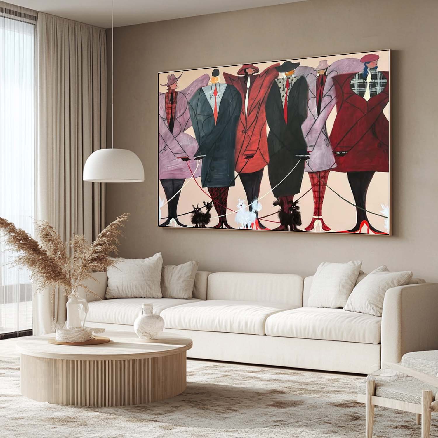 Haute Couture Figures with Poodles Oil Painting - Hand-Painted Fashion Wall Art