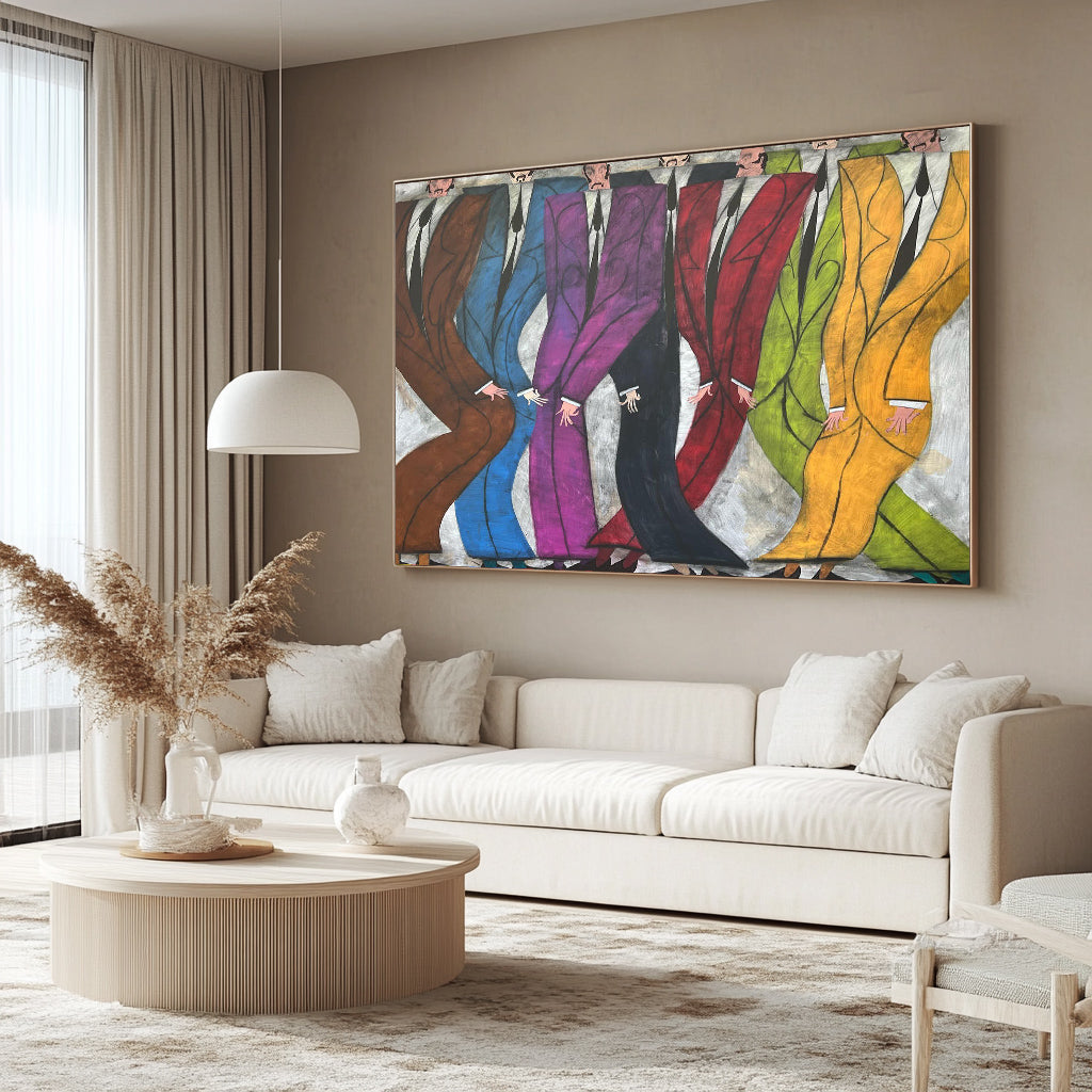 Colorful Modern Abstract Suits Oil Painting - Expressionist Gentlemen Canvas Wall Art