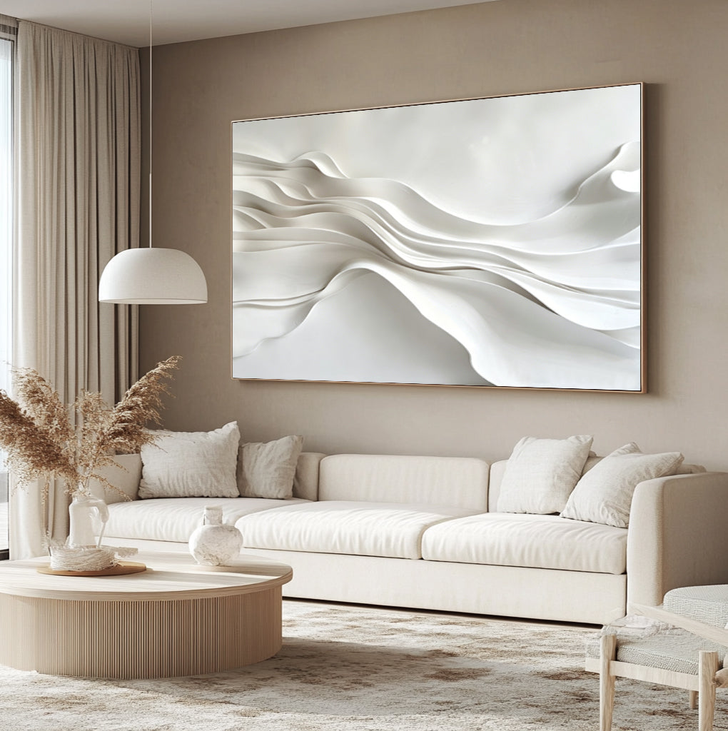 Large White 3D Abstract Wood Wall Painting Original hand-painted 3D textured wall art 
