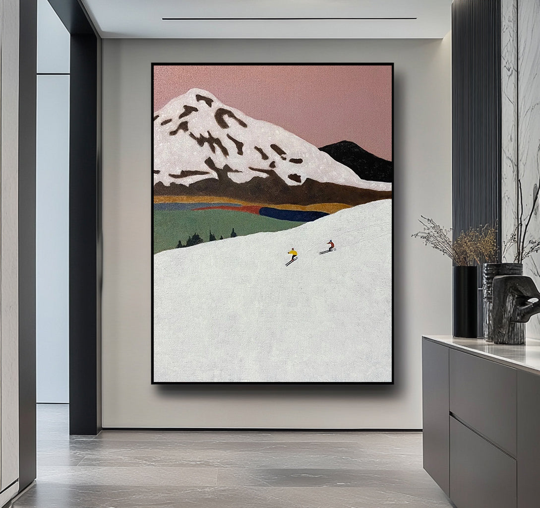 Snow mountain painting, ski sports painting, mountaineering painting