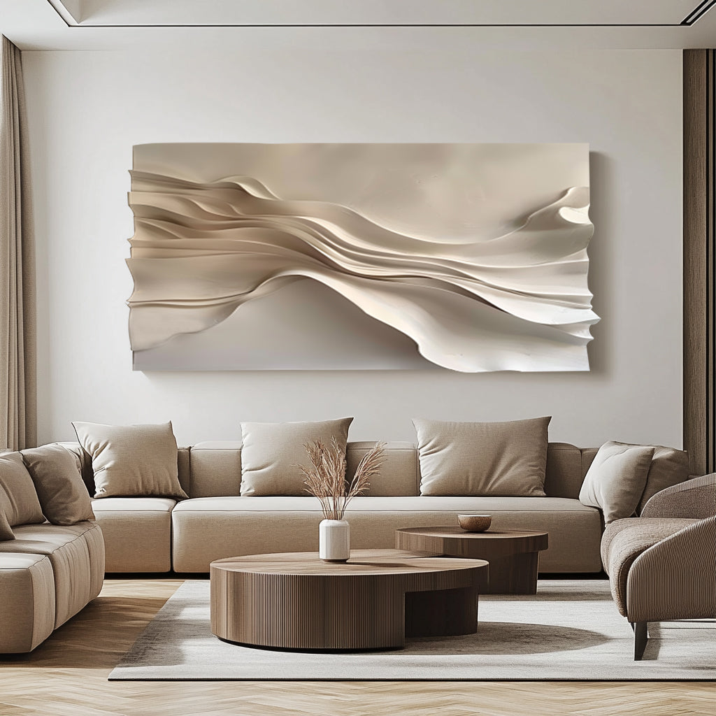 Beige 3D Textured Wall Art Grey Sculptured art Wood carving wall art