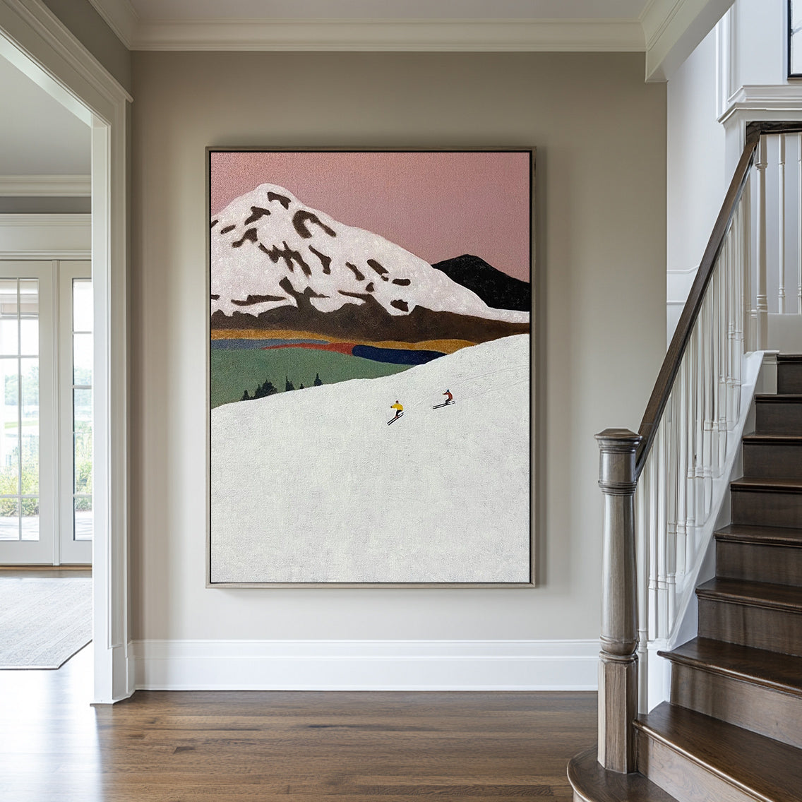 Snow mountain painting, ski sports painting, mountaineering painting