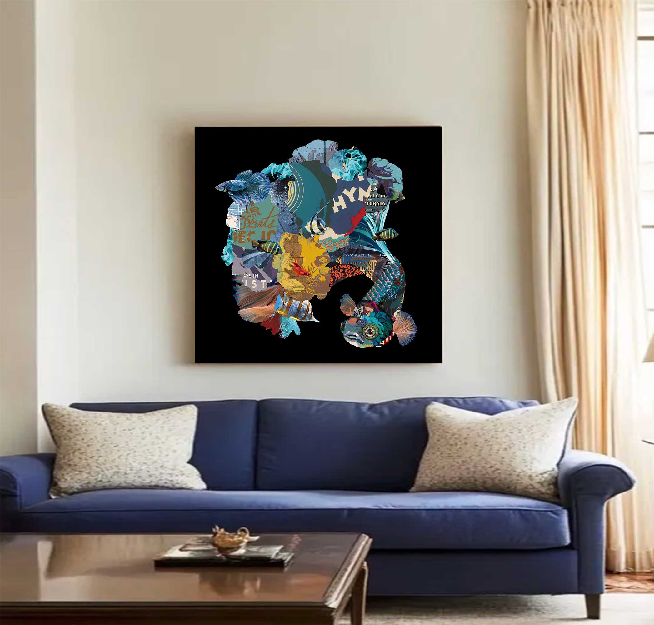 Color Carp Painting Collage art painting Carp collage art Carp painting