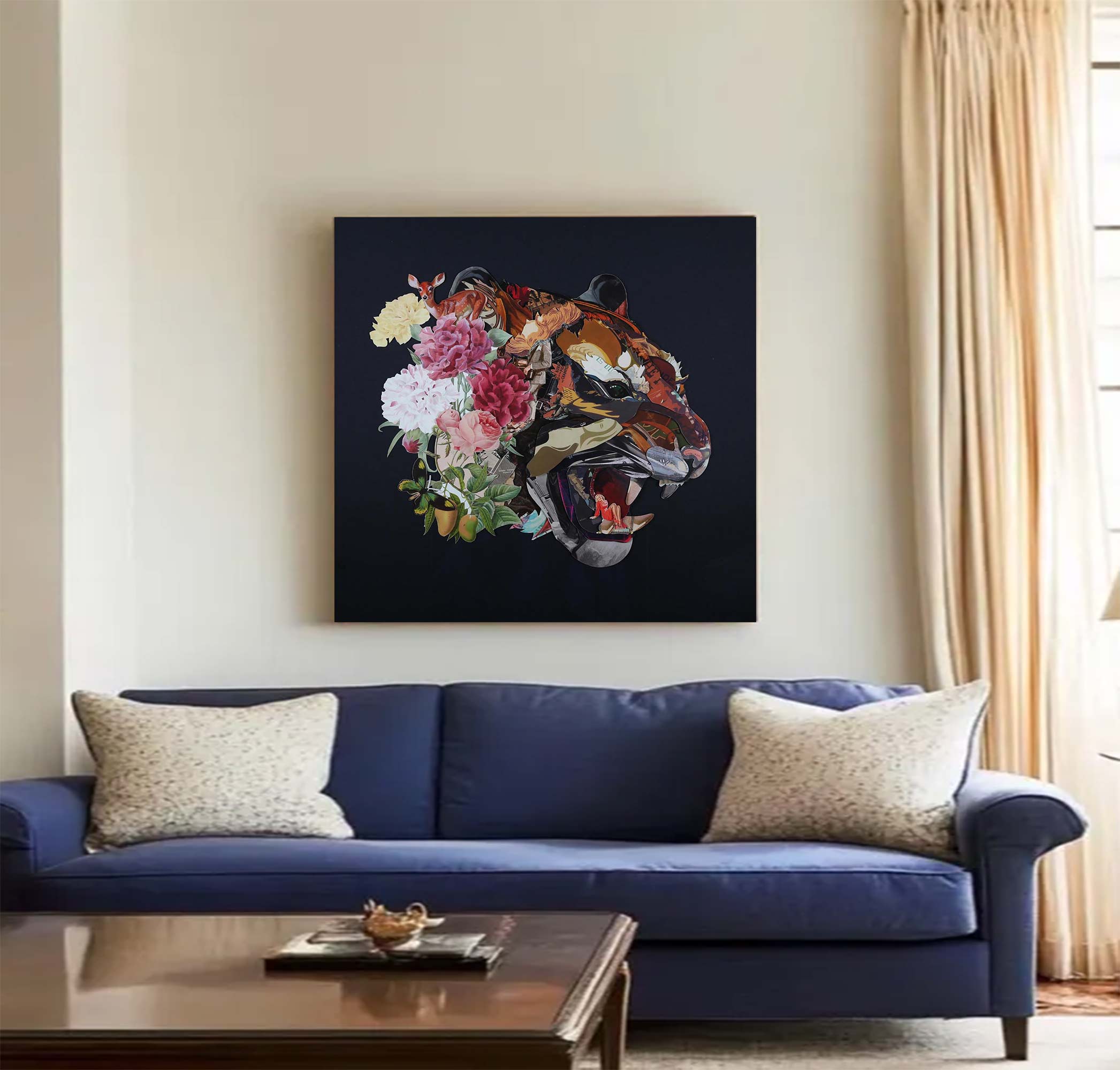 Collage art painting Animal collage art Tiger head close-up painting