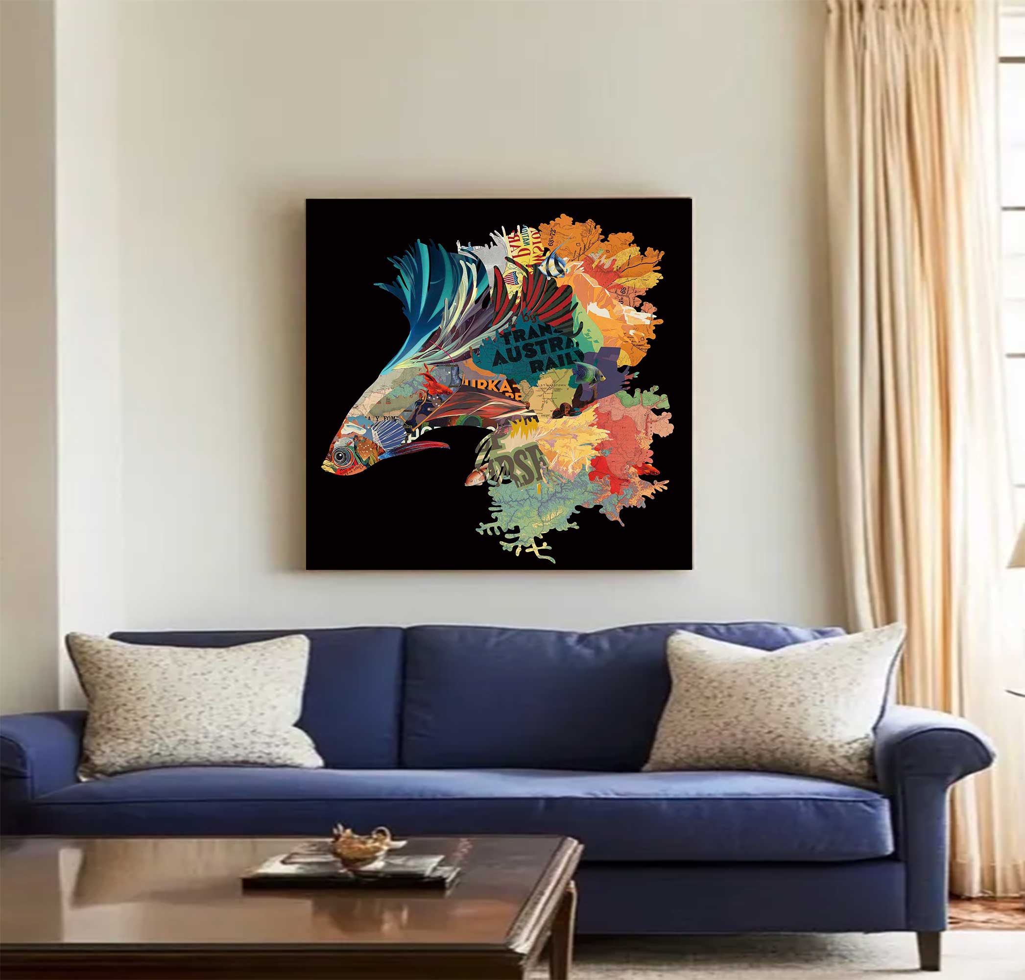Color Carp Painting Collage art painting Carp collage art Carp painting
