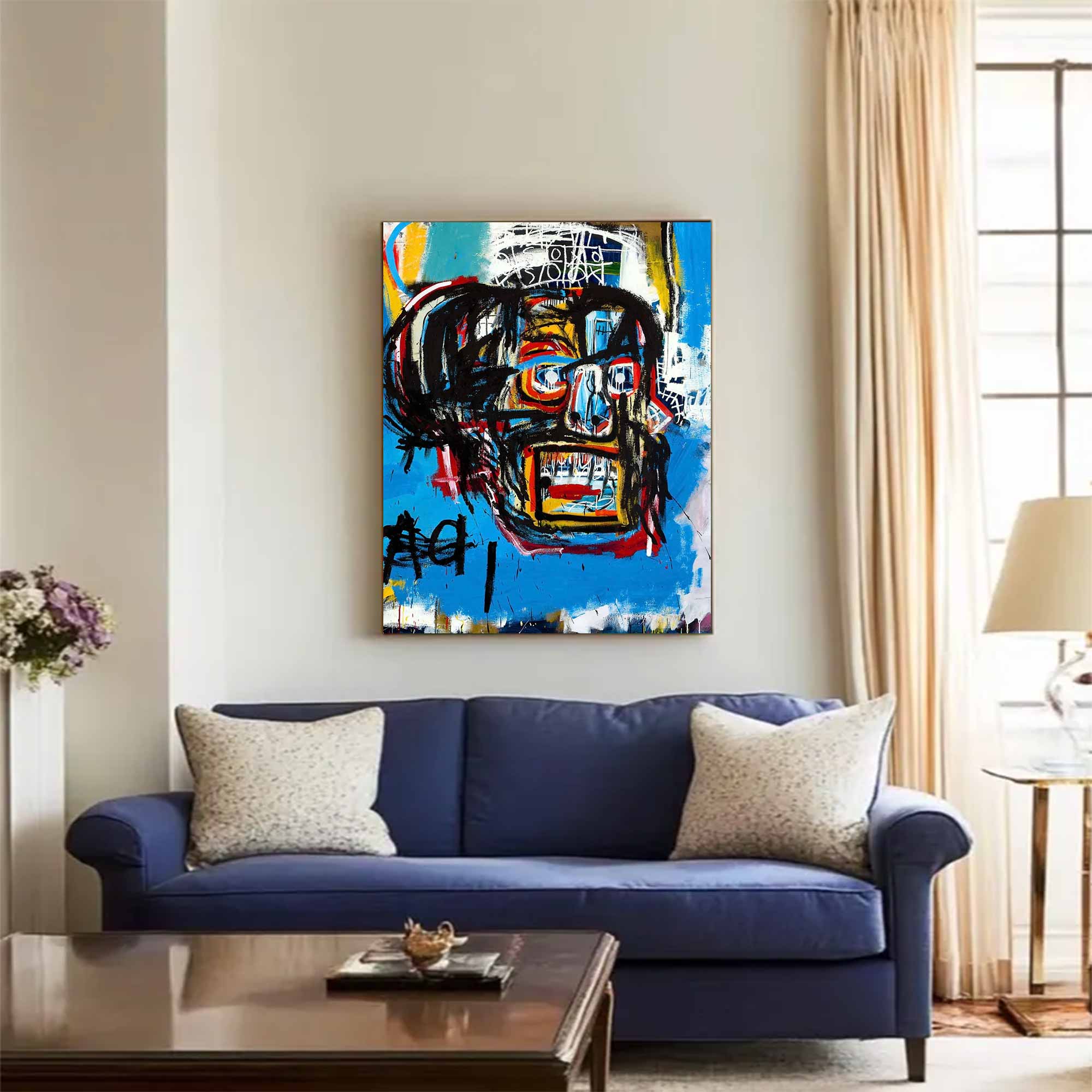 Basquiat style Blue abstract art Basquiat Colorful abstract painting 