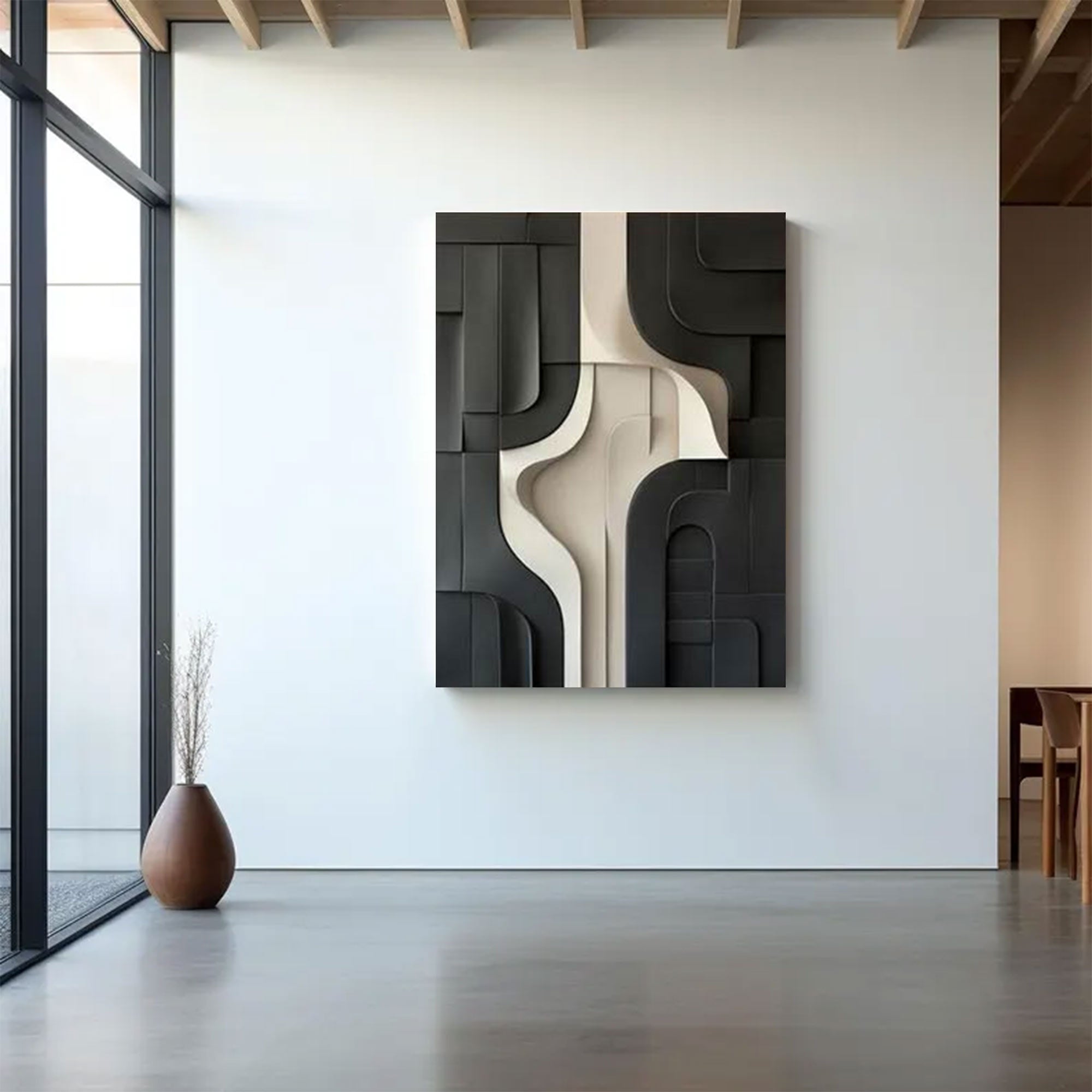 Wood Textured Wall Decor Black Sculptured Art Sculptured art Painting