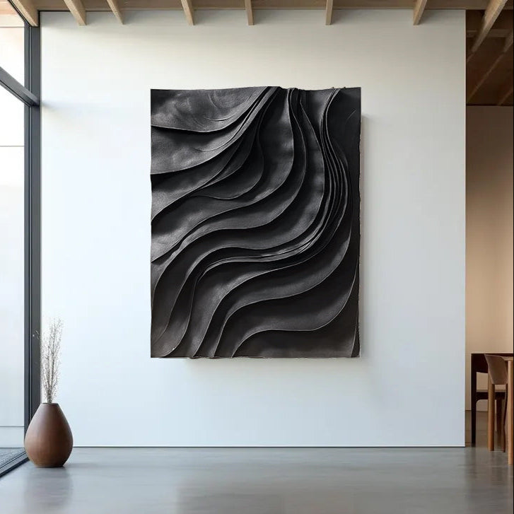 Black sculpture Wall art Wood Wall decor Black Wood carving wall art