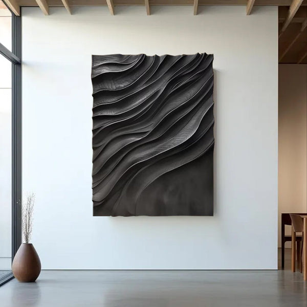 Wood Wall decor Black sculpture Wall art Black Wood carving wall art