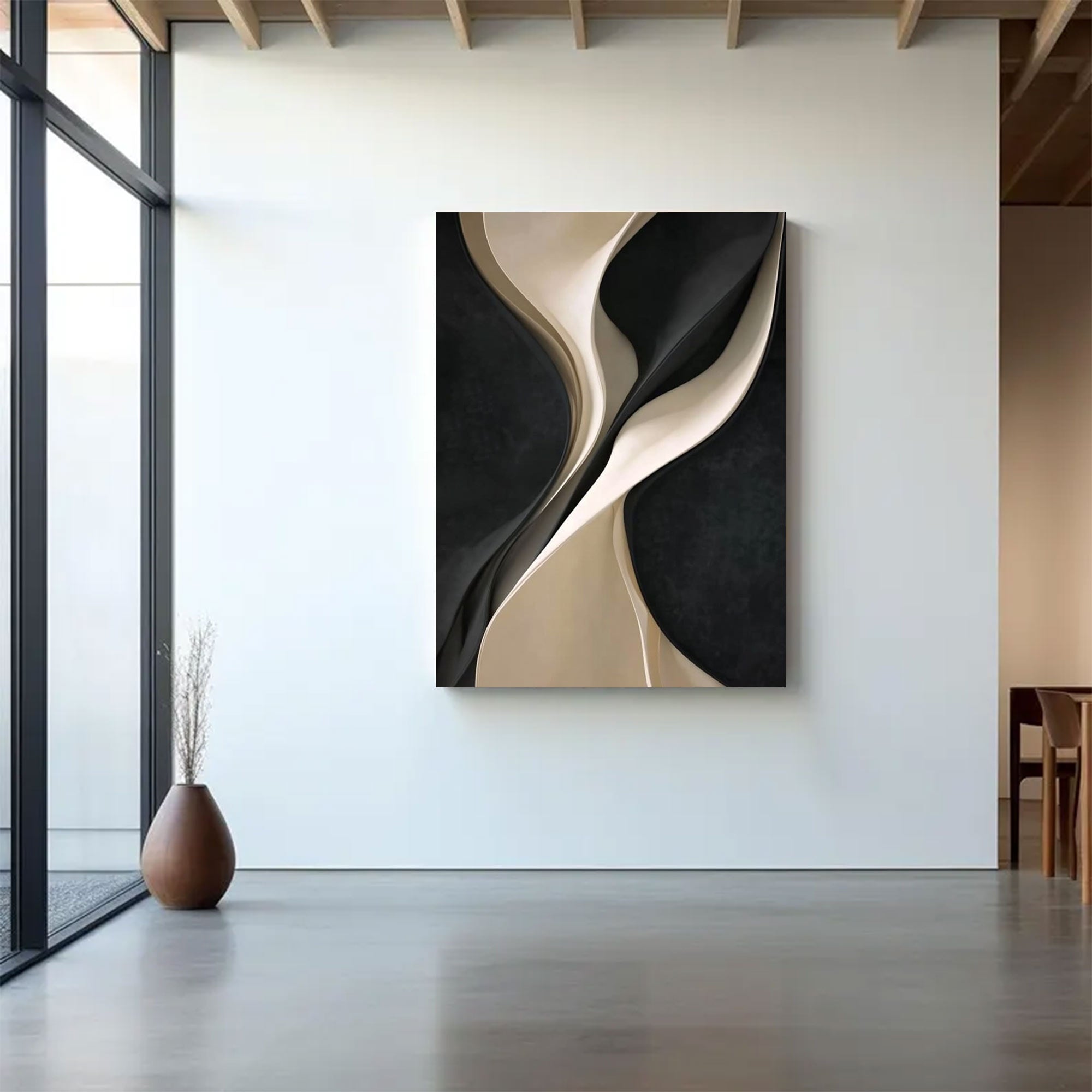 wood wall decor painting Black and white texture wall decor painting