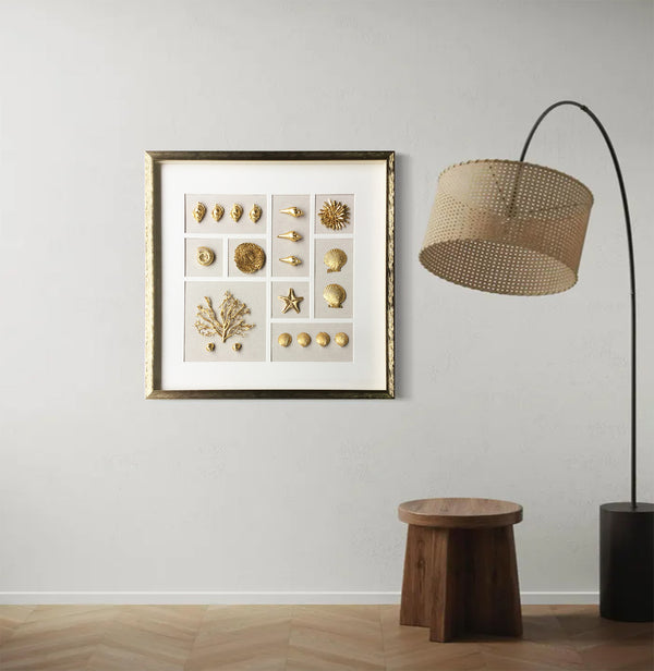 Golden shell wall decor art Shell decor painting butterfly painting