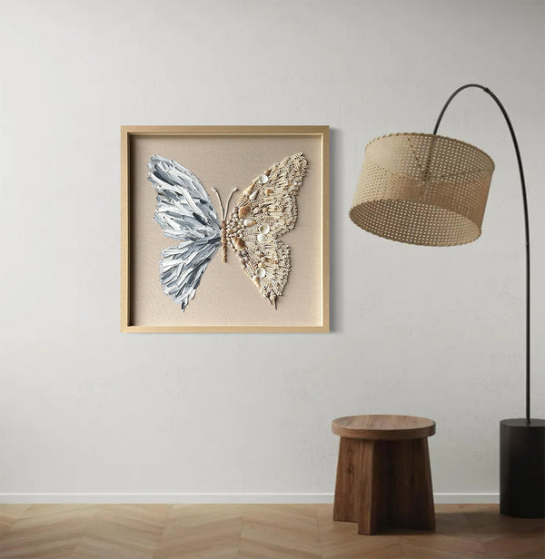 butterfly wall art Shell decor painting butterfly painting shell decor art