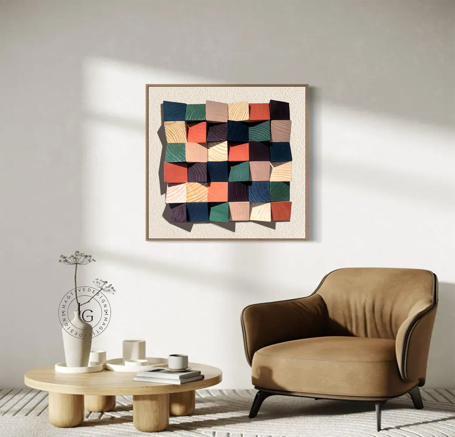 Colorful wood wall Textured Art Colorful Wood collage decor painting