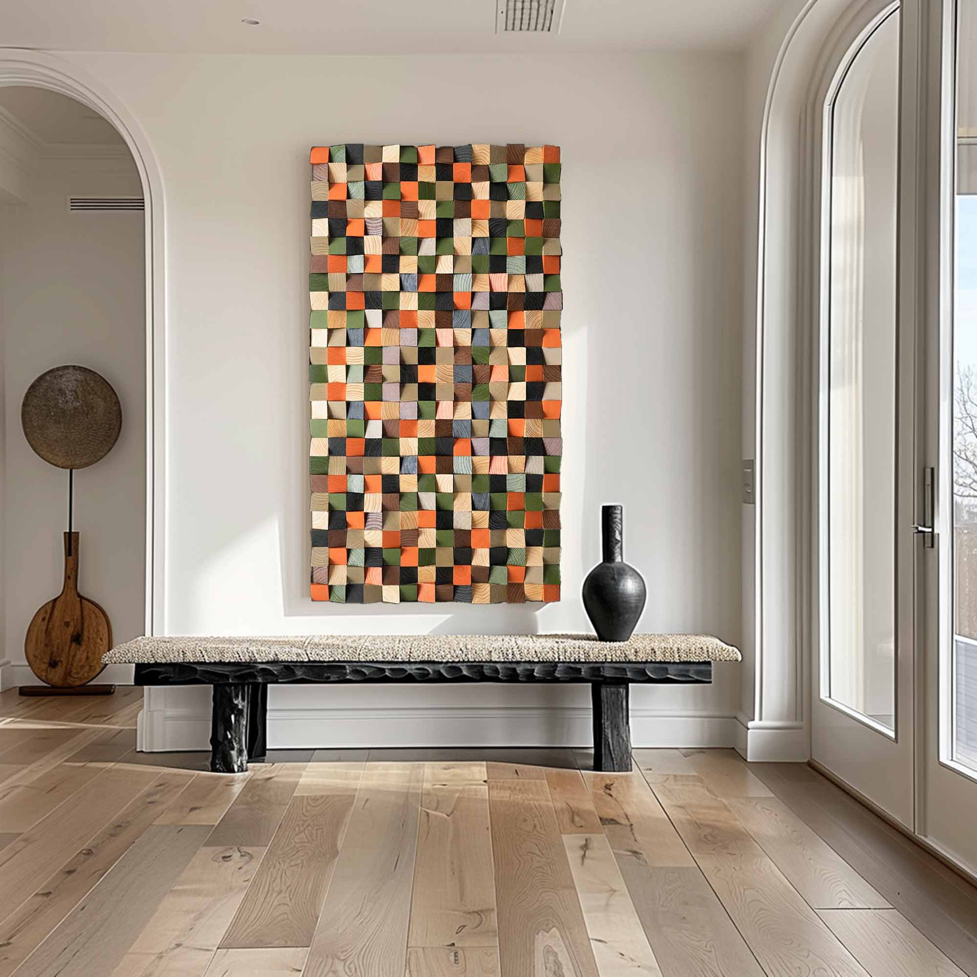 Colorful Geometric Wood Decor Art Textured Wall Sculpture Decor Painting