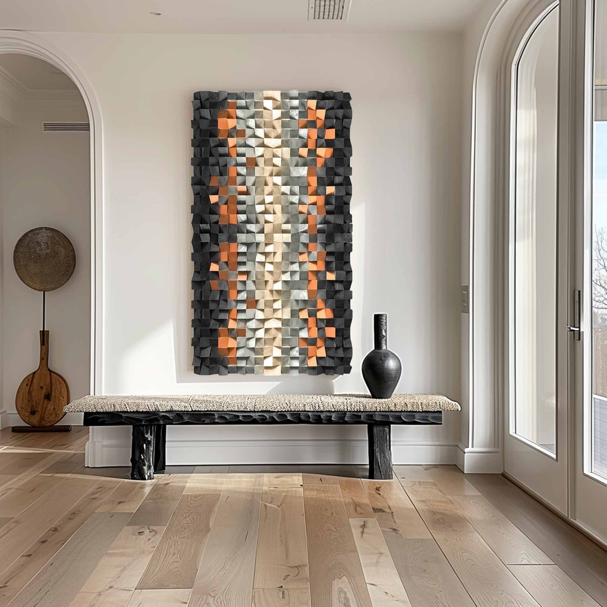 Brown Geometric Wood Decor Art Textured Wall Sculpture Decor Painting