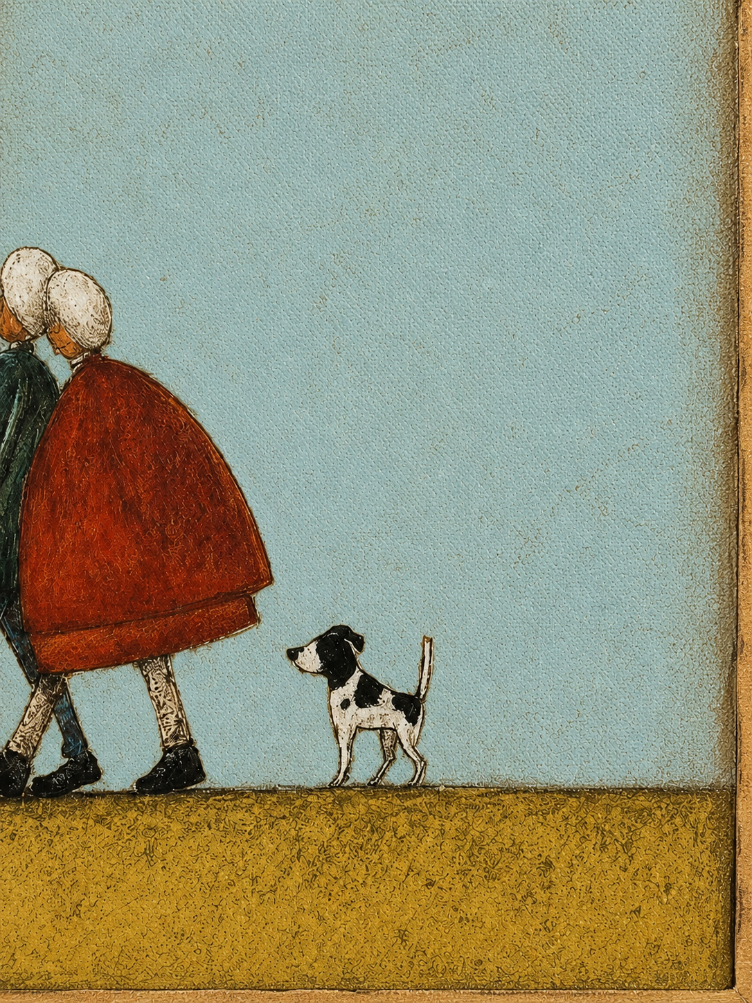 Vintage Elderly Couple With Dog Painting For Cozy Home Decor