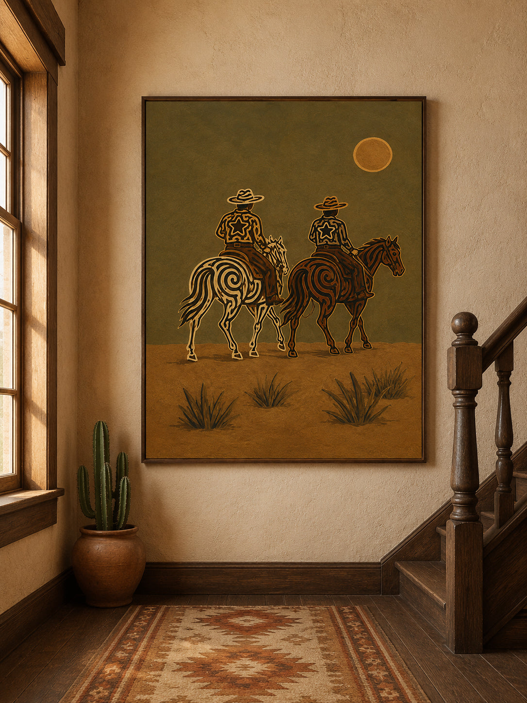 Moonlit Cowboys Painting, Western Horse Riders, Southwestern Desert Wall Art For Western Decor