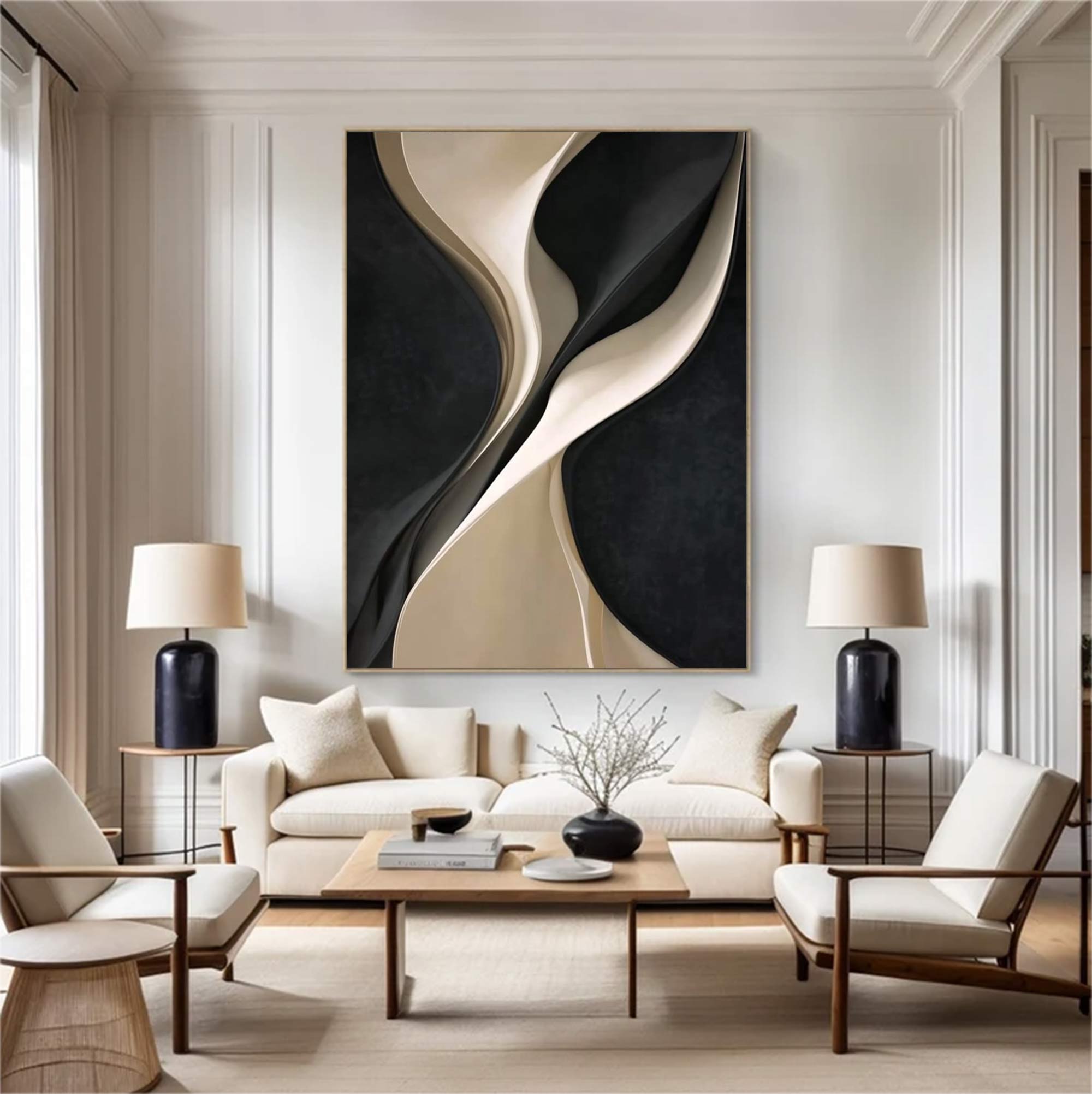 wood wall decor painting Black and white texture wall decor painting