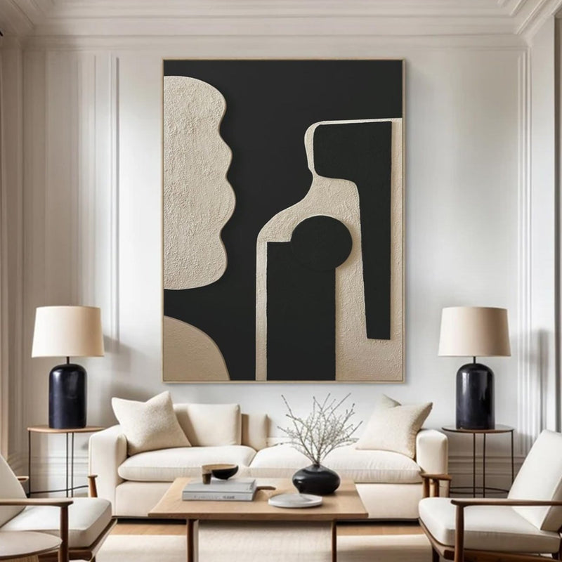 Black and white 3D Textured Painting Black and white 3D Minimalist Painting Large Black and white Abstract Painting