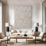 Large Beige Abstract art Beige and White canvas wall art Beige Minimalist Painting