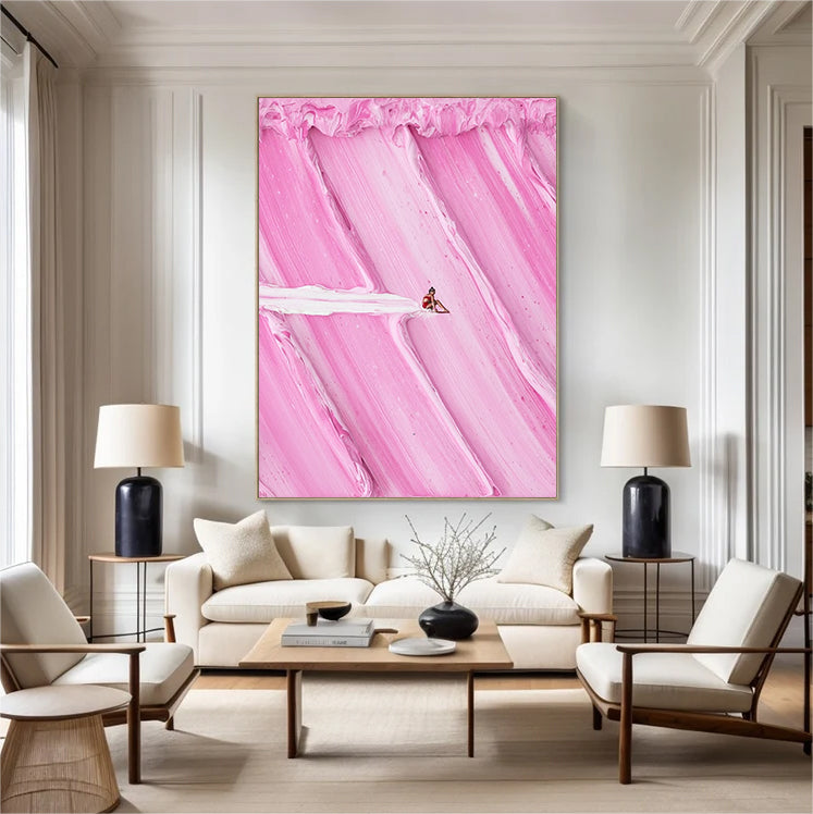 Large pink textured Abstract Painting pink Surf Painting pink swimming painting holiday leisure painting