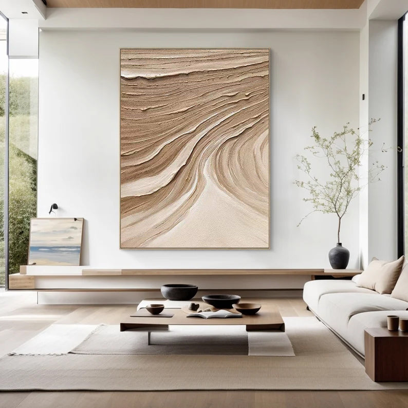 Beige Minimalist Wall Art,Beige Brown Abstract Painting,Large Beige Textured Painting