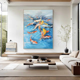 Koi Fish Oil Painting Goldfish Original Fine Art Animals Oil Artwork Fish Wall Art Decor