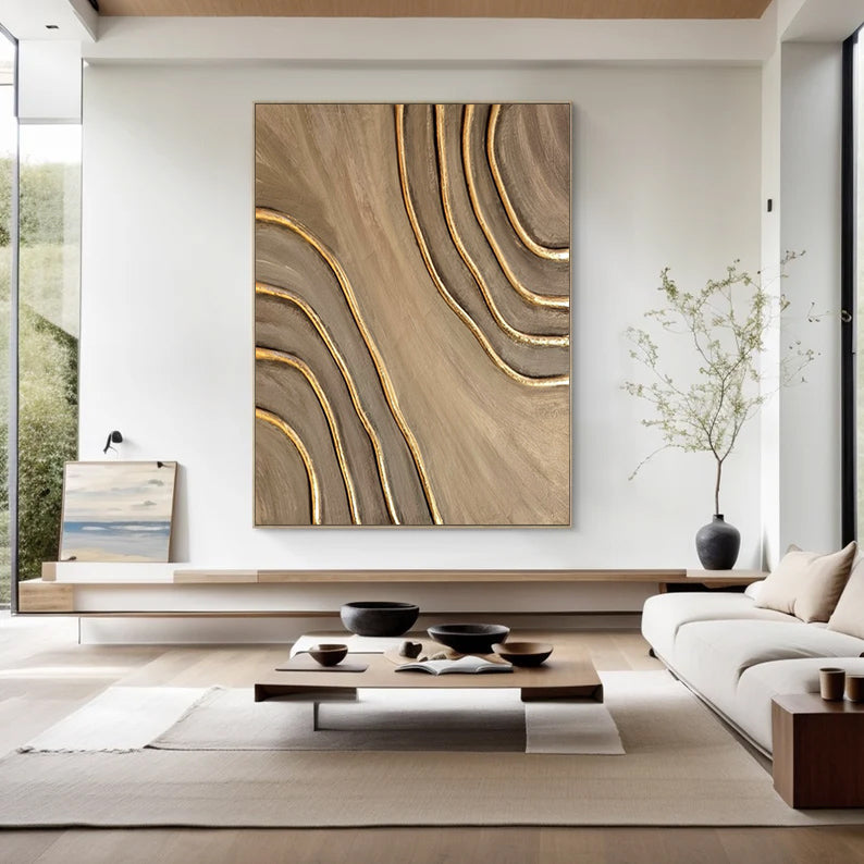 Beige Brown canvas wall art Beige Brown Minimalist Wall Art Beige Brown 3D Textured Painting