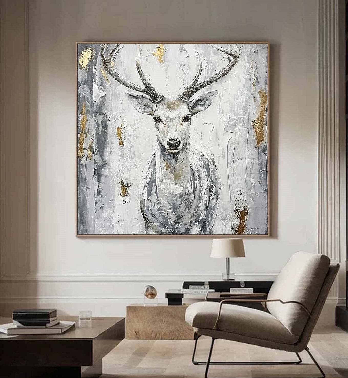 Deer wall decor Deer Canvas Wall Art Deer Abstract Painting Deer Wall Art Large Deer Artwork