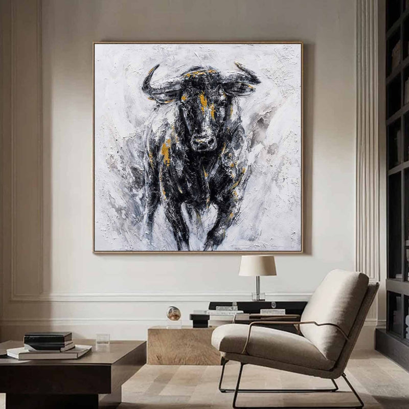 Black bull painting Personalized Gifts Bull Abstract Painting bull painting Bull Wall Art 