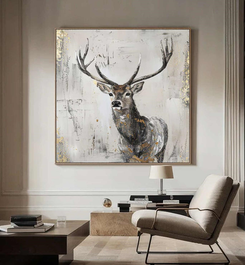 Deer wall decor Deer Canvas Wall Art Deer Abstract Painting Deer Wall Art Large Deer Artwork