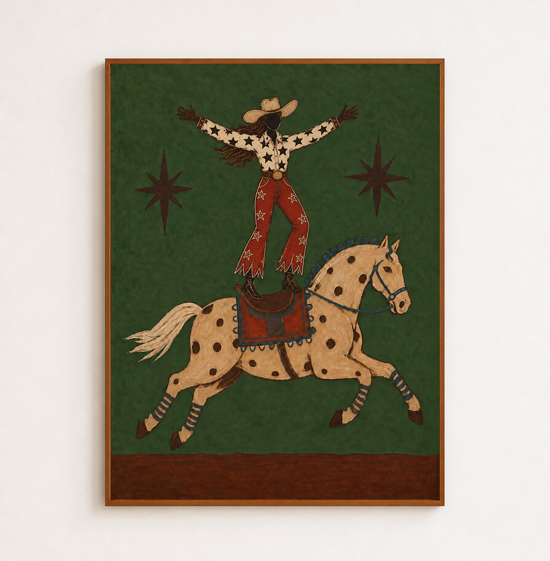 Western Wall Art For Living Room Green Horse Painting Handmade Cowboy Decor