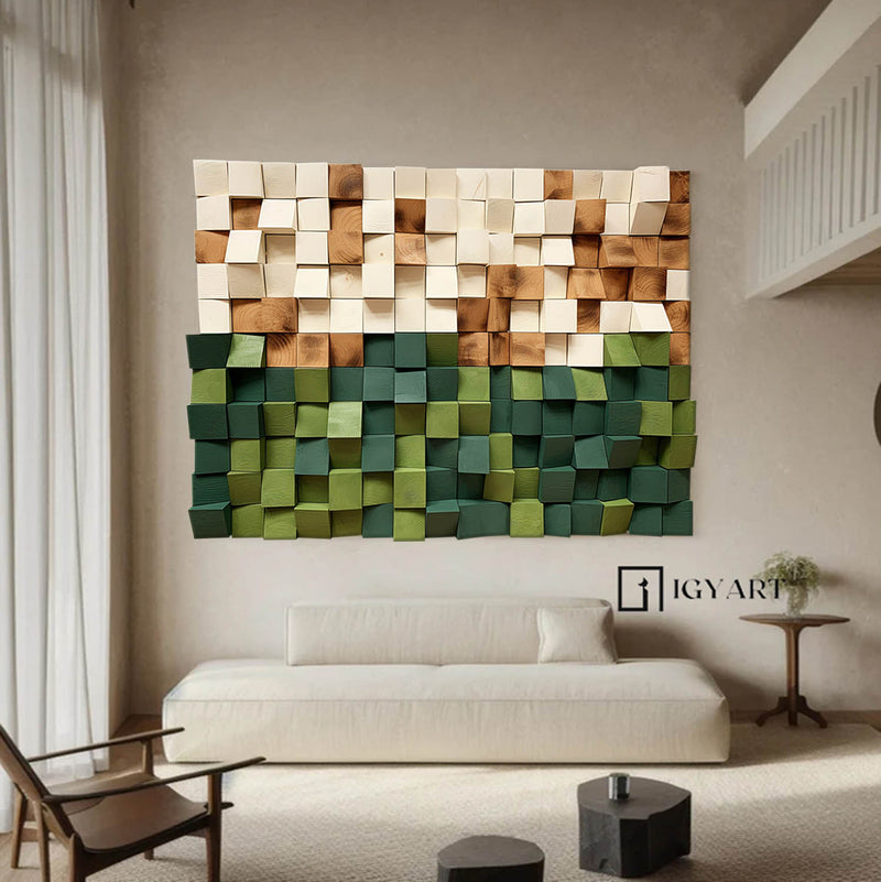 Green Abstract 3D Textured Wall Art Green Sculptured art Painting Green Wood carving wall art 