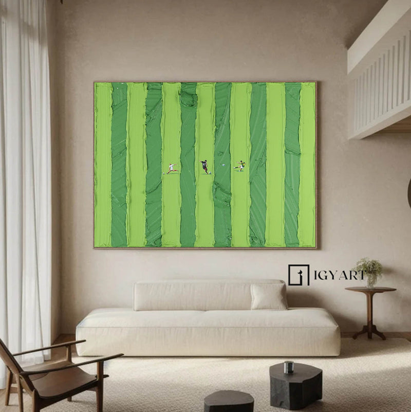 Football Sports Oil Painting Green abstract art Large Green Textured Painting on Canvas Green Minimalist Wall Art 