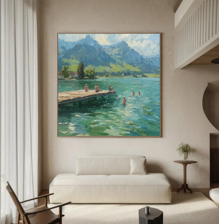 Summer family vacation wall art large Green Hand-painted oil painting 