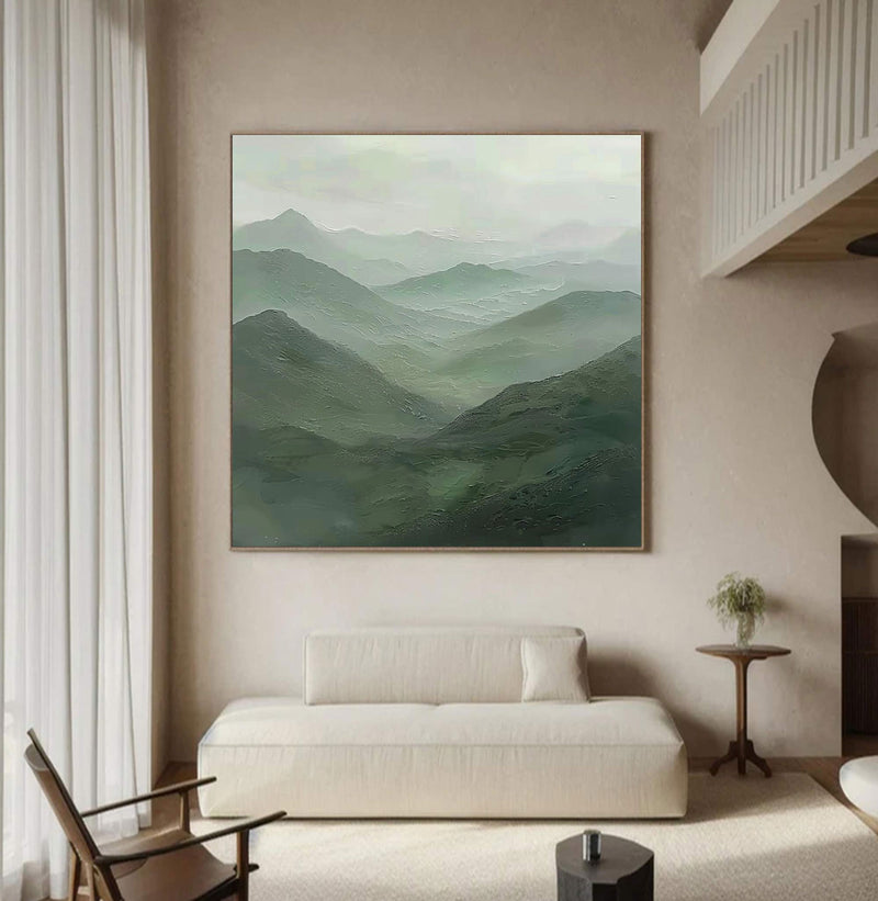 Green Abstract wall art sage green Mountains landscape art Mountain peaks Abstract Painting