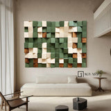 Green Sculptured art Painting Green Wood carving wall art Green Abstract 3D Textured Wall Art