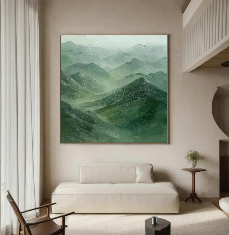 Green mountain painting Large Green mountain Abstract Painting Green landscape painting