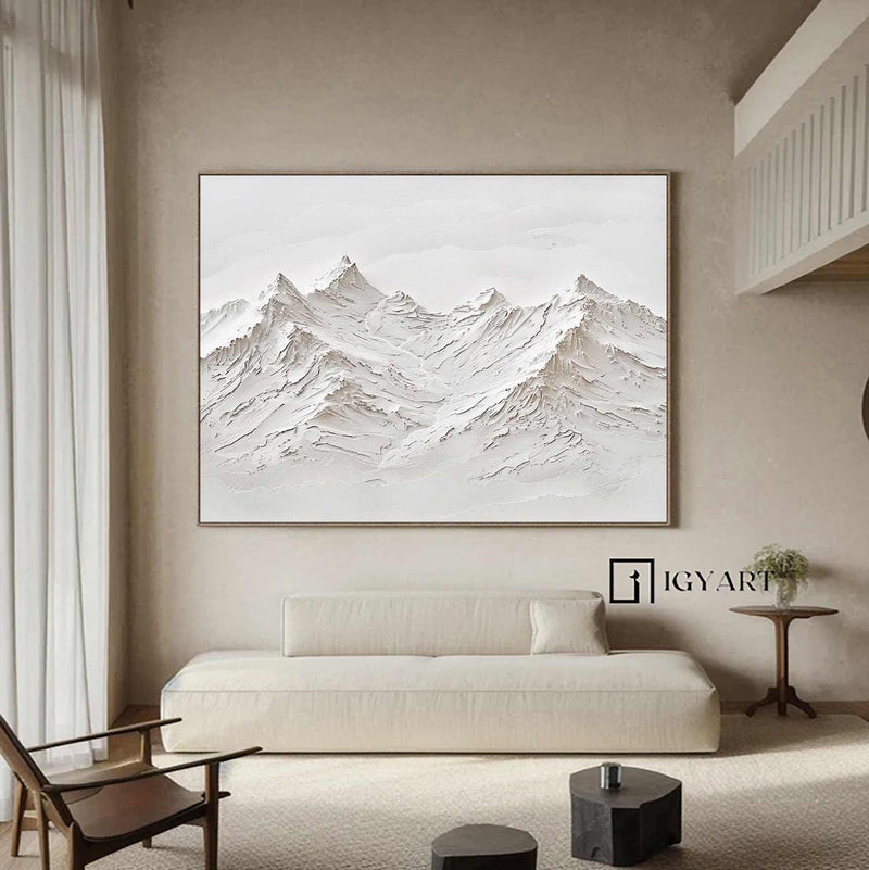 mountain painting white Snow mountain painting white Snow mountain textured wall art